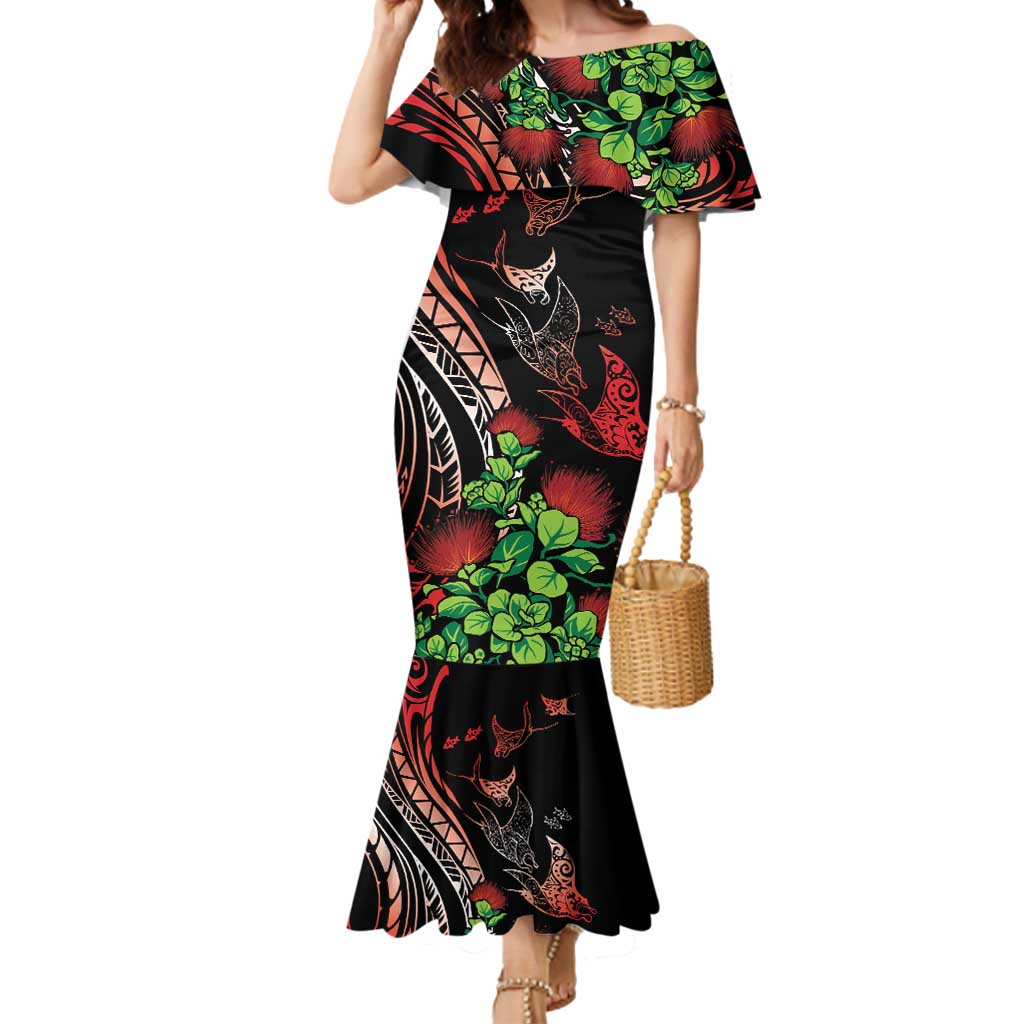 Aloha Hawaii Manta Rays Mermaid Dress Red Ohia Lehua LT7 Women Red - Polynesian Pride