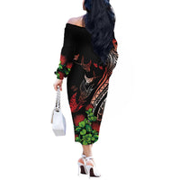 Aloha Hawaii Manta Rays Off The Shoulder Long Sleeve Dress Red Ohia Lehua LT7 - Polynesian Pride