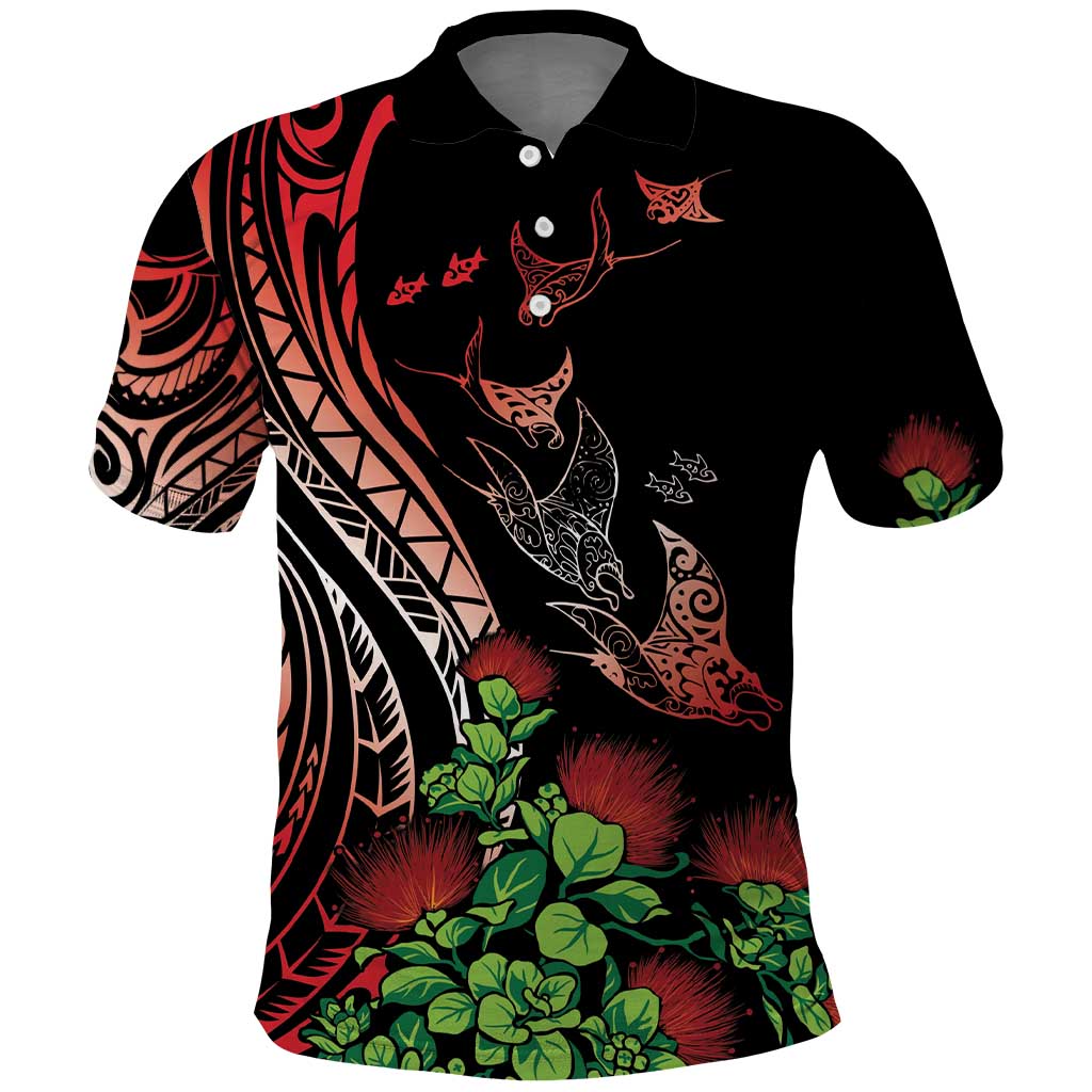 Aloha Hawaii Manta Rays Polo Shirt Red Ohia Lehua LT7 Red - Polynesian Pride