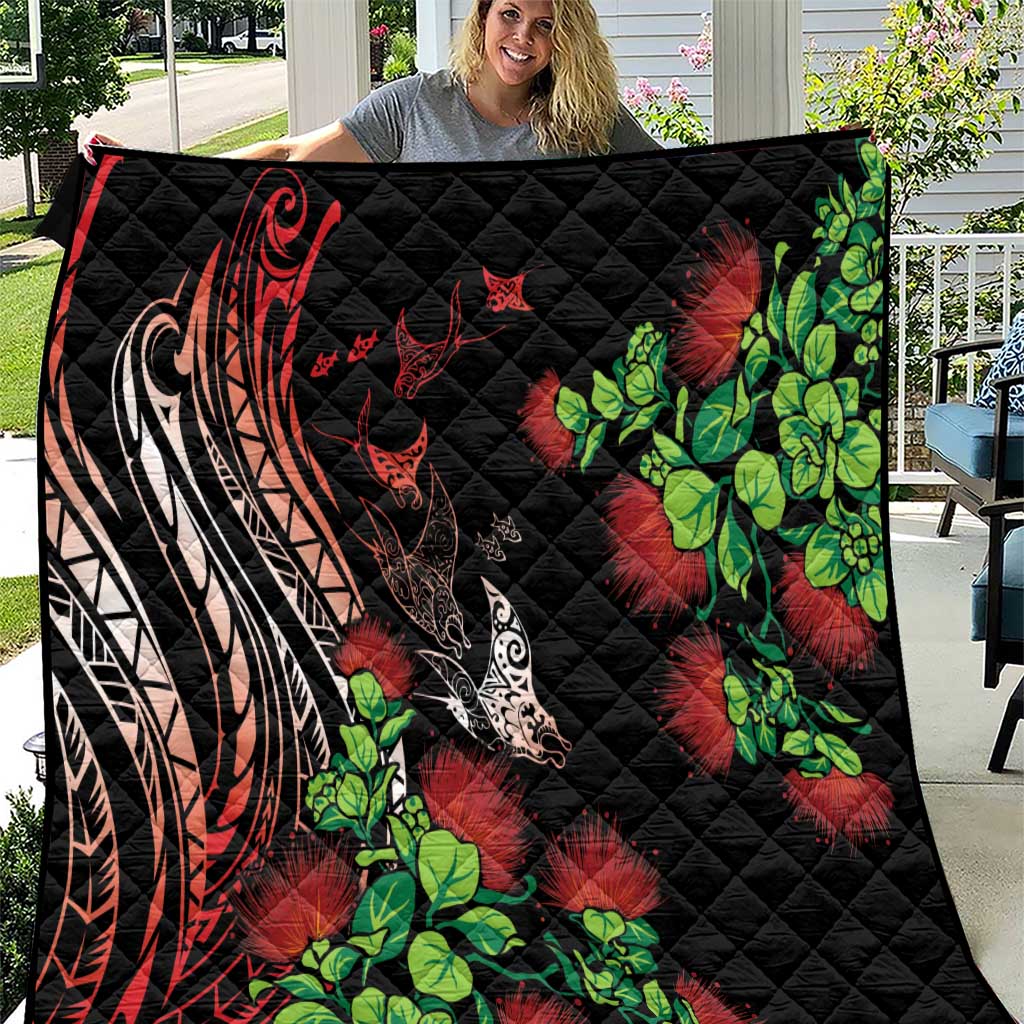 Aloha Hawaii Manta Rays Quilt Red Ohia Lehua LT7 Red - Polynesian Pride