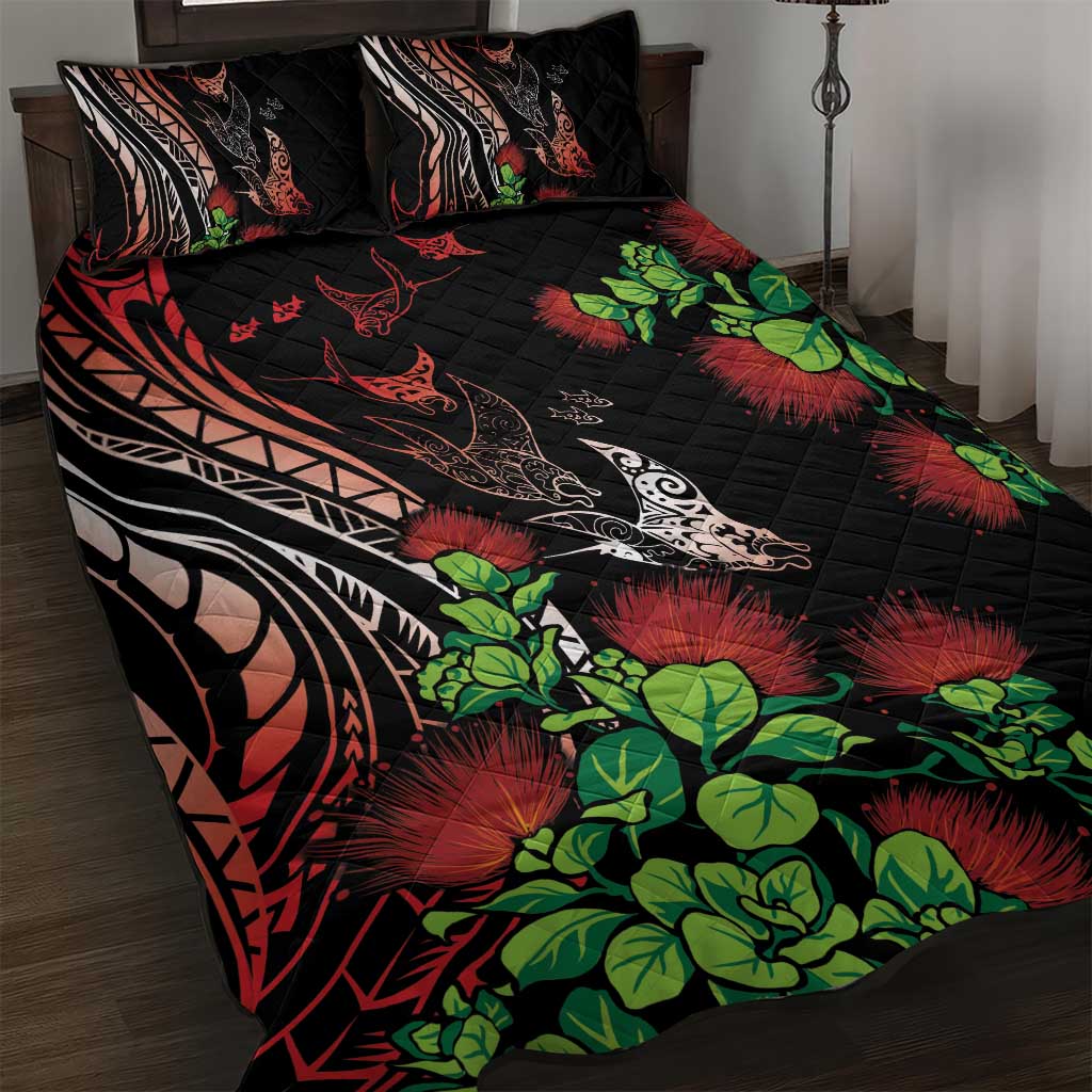 Aloha Hawaii Manta Rays Quilt Bed Set Red Ohia Lehua