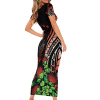 Aloha Hawaii Manta Rays Short Sleeve Bodycon Dress Red Ohia Lehua LT7 - Polynesian Pride