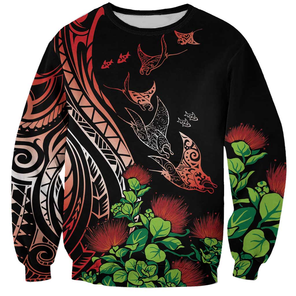 Aloha Hawaii Manta Rays Sweatshirt Red Ohia Lehua LT7 Unisex Red - Polynesian Pride
