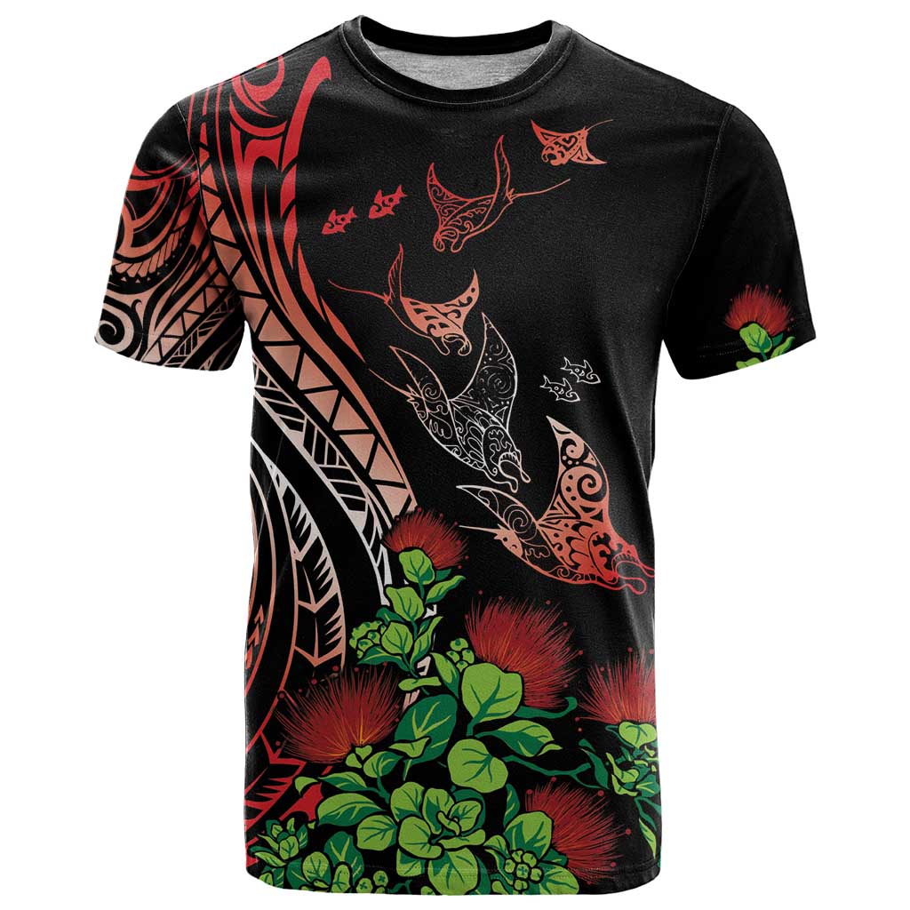 Aloha Hawaii Manta Rays T Shirt Red Ohia Lehua LT7 Red - Polynesian Pride