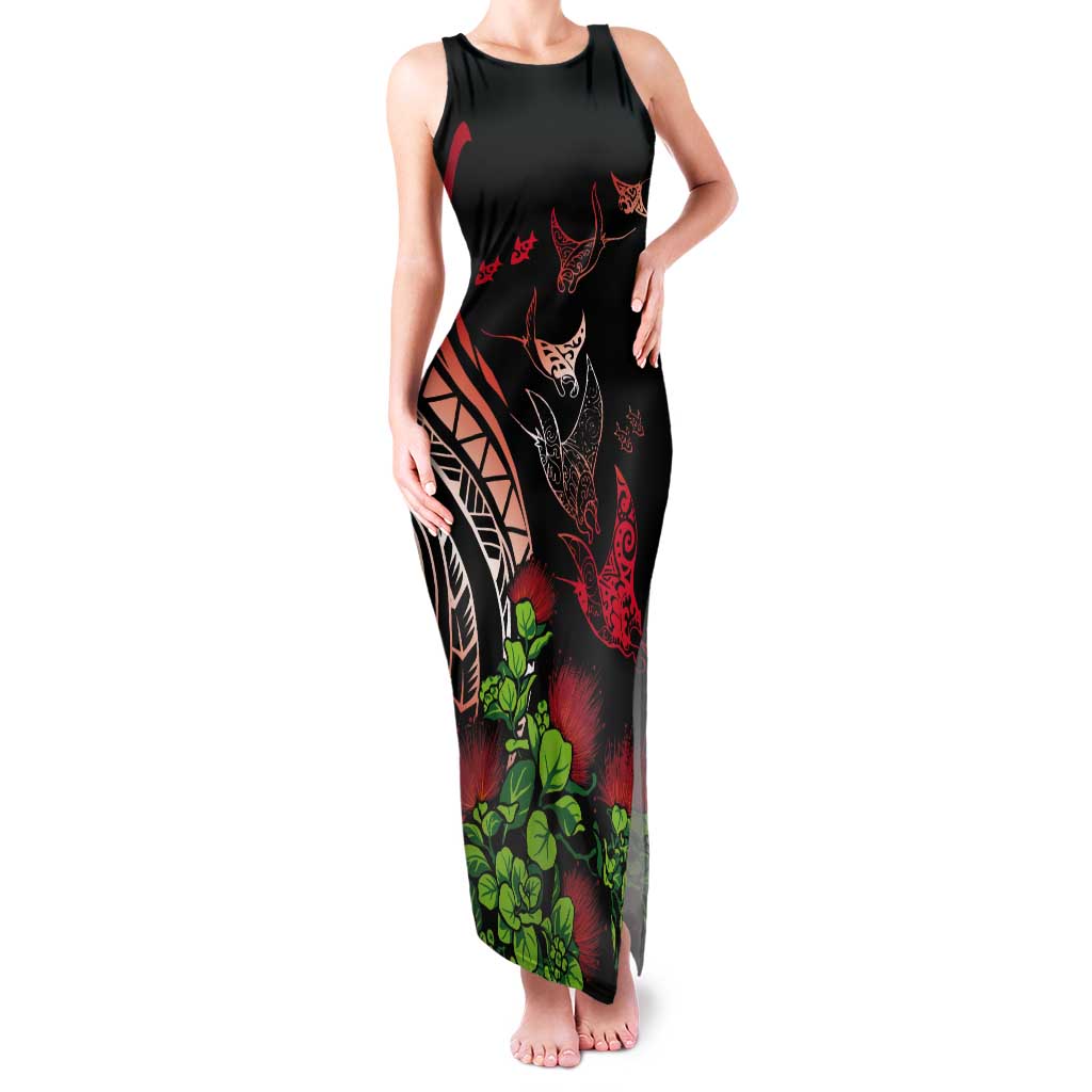 Aloha Hawaii Manta Rays Tank Maxi Dress Red Ohia Lehua LT7 Women Red - Polynesian Pride