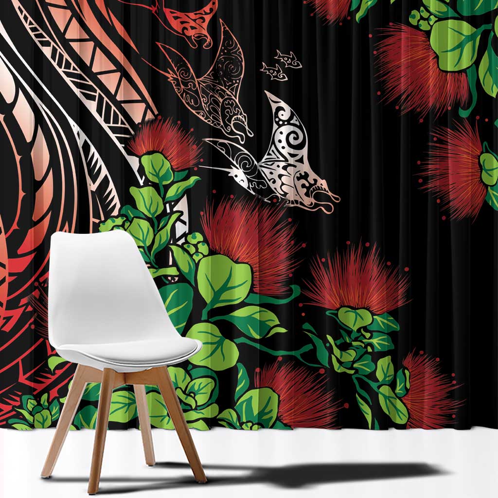 Aloha Hawaii Manta Rays Window Curtain Red Ohia Lehua LT7 - Polynesian Pride