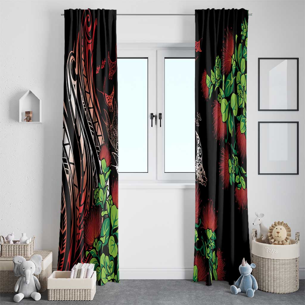 Aloha Hawaii Manta Rays Window Curtain Red Ohia Lehua LT7 - Polynesian Pride