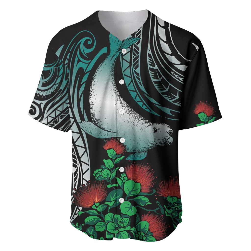Aloha Hawaii Monk Seal Baseball Jersey Mix Ohia Lehua LT7 Teal - Polynesian Pride