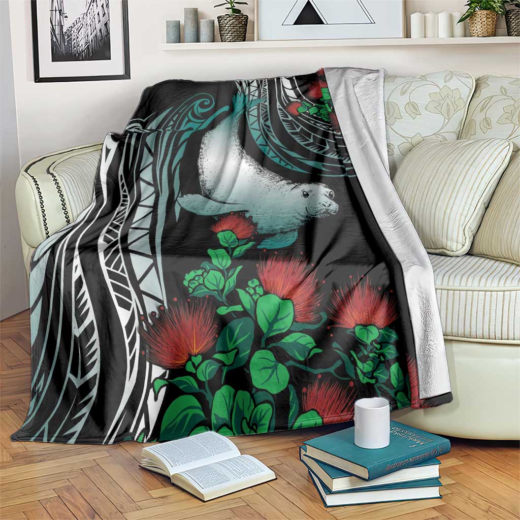 Aloha Hawaii Monk Seal Blanket Mix Ohia Lehua LT7 Teal - Polynesian Pride