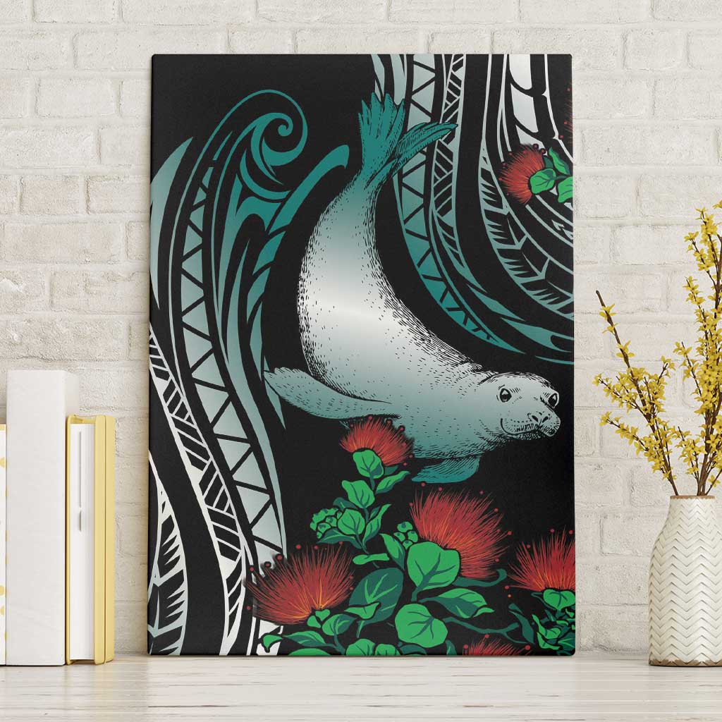 Aloha Hawaii Monk Seal Canvas Wall Art Mix Ohia Lehua LT7 Without Frame Teal - Polynesian Pride