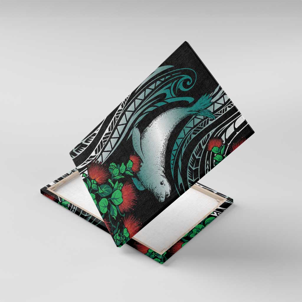 Aloha Hawaii Monk Seal Canvas Wall Art Mix Ohia Lehua LT7 With Frame Teal - Polynesian Pride