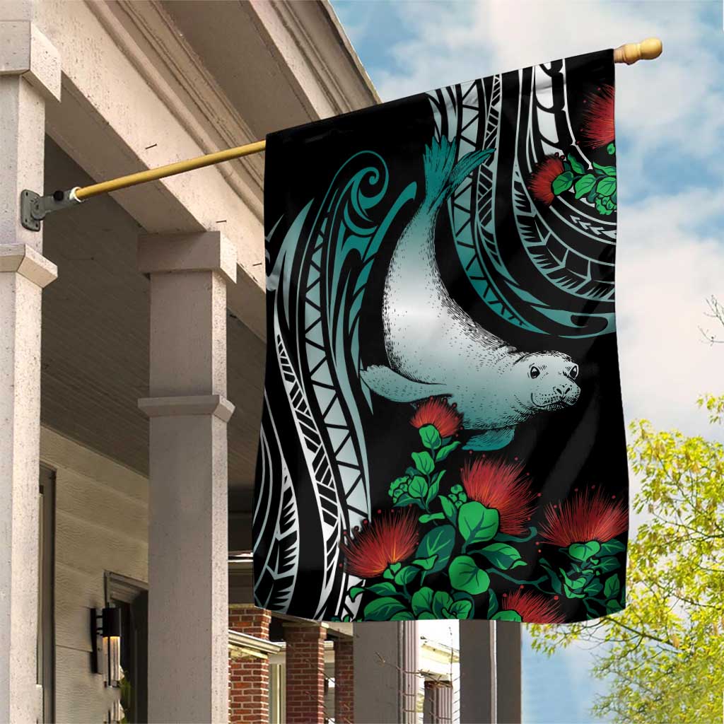 Aloha Hawaii Monk Seal Garden Flag Mix Ohia Lehua LT7 House Flag Teal - Polynesian Pride