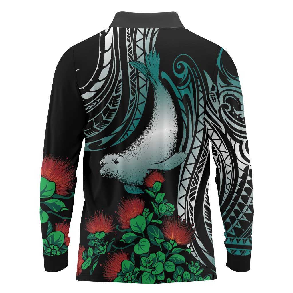 Aloha Hawaii Monk Seal Long Sleeve Polo Shirt Mix Ohia Lehua LT7 - Polynesian Pride