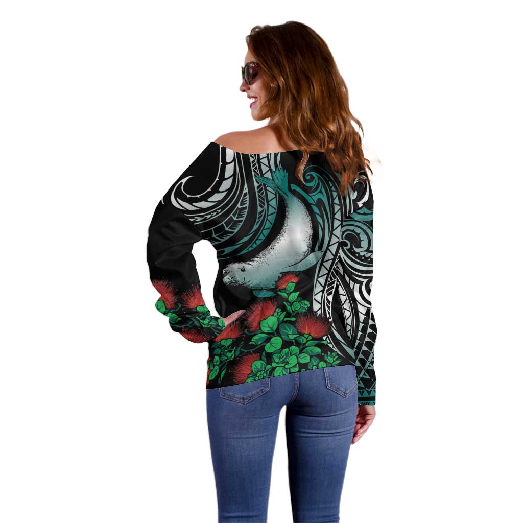 Aloha Hawaii Monk Seal Off Shoulder Sweater Mix Ohia Lehua LT7 - Polynesian Pride
