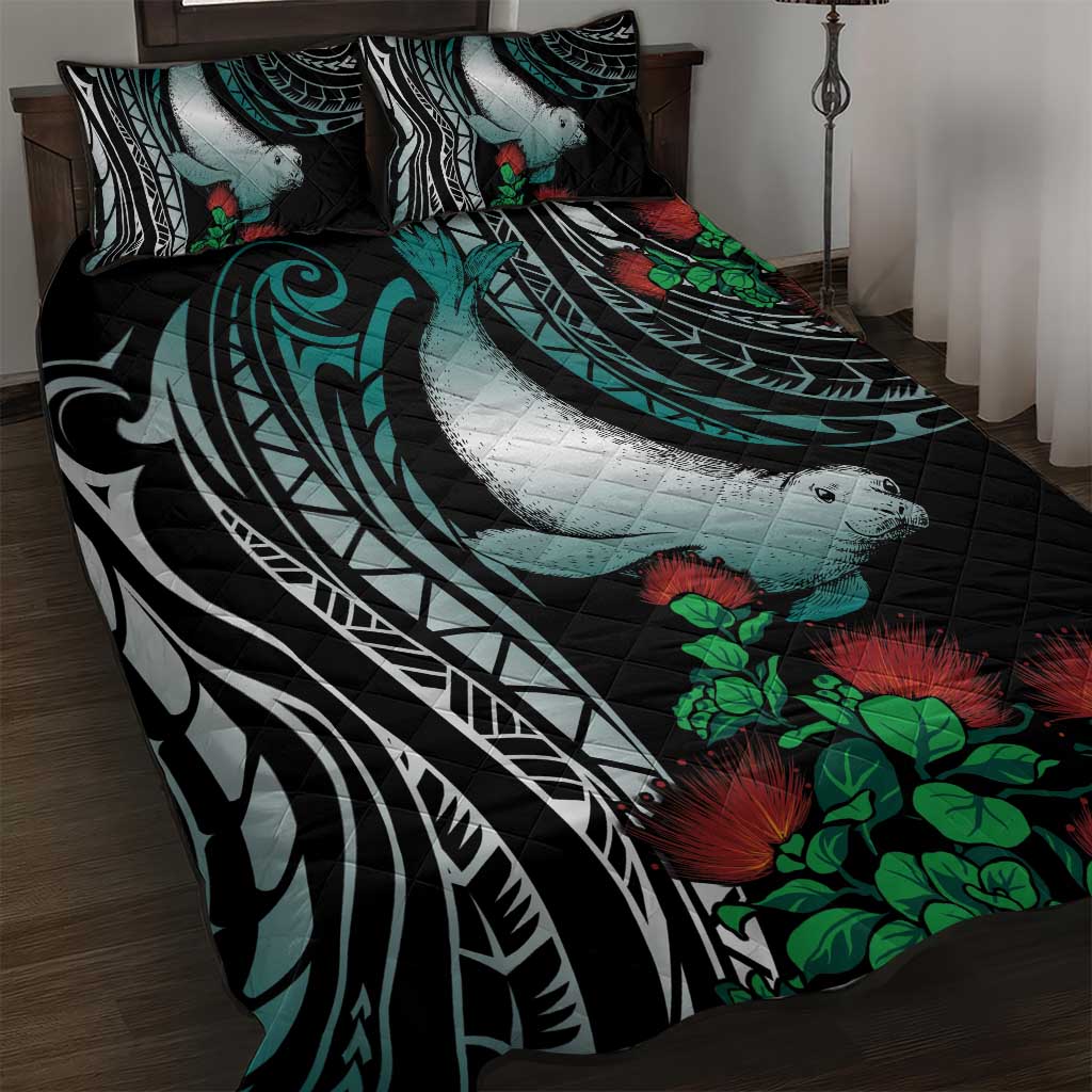 Aloha Hawaii Monk Seal Quilt Bed Set Mix Ohia Lehua