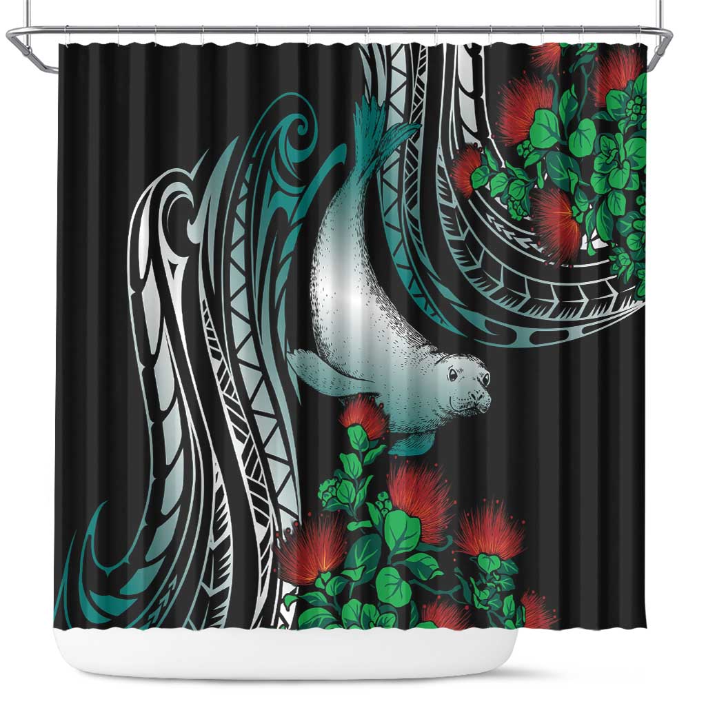 Aloha Hawaii Monk Seal Shower Curtain Mix Ohia Lehua LT7 Teal - Polynesian Pride