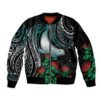 Aloha Hawaii Monk Seal Sleeve Zip Bomber Jacket Mix Ohia Lehua LT7 Unisex Teal - Polynesian Pride