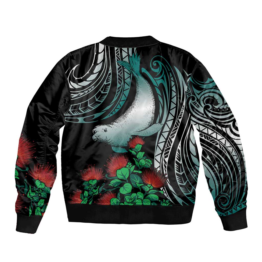 Aloha Hawaii Monk Seal Sleeve Zip Bomber Jacket Mix Ohia Lehua LT7 - Polynesian Pride