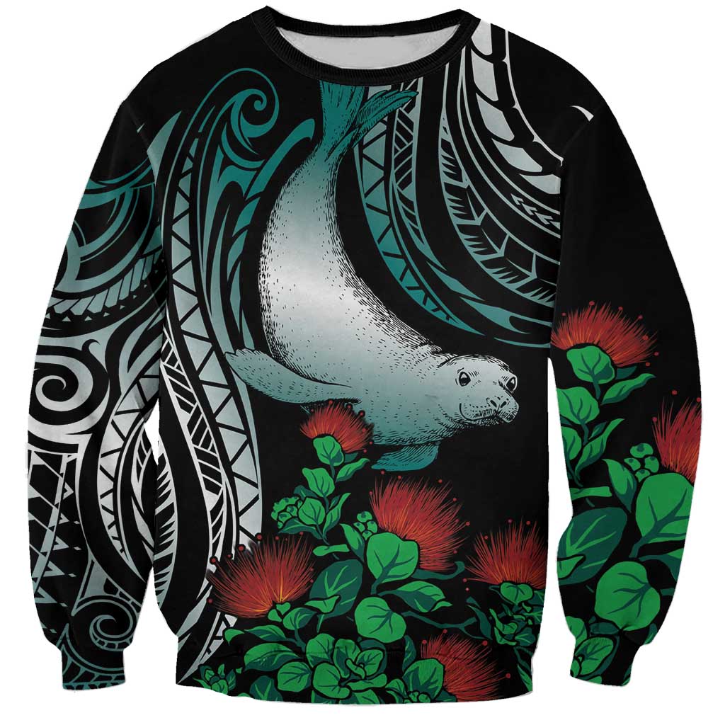 Aloha Hawaii Monk Seal Sweatshirt Mix Ohia Lehua LT7 Unisex Teal - Polynesian Pride
