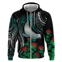 Aloha Hawaii Monk Seal Zip Hoodie Mix Ohia Lehua LT7 Zip Hoodie Teal - Polynesian Pride