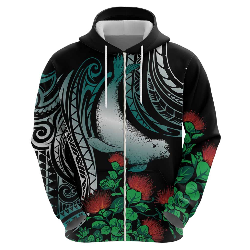 Aloha Hawaii Monk Seal Zip Hoodie Mix Ohia Lehua LT7 - Polynesian Pride