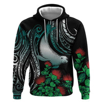 Aloha Hawaii Monk Seal Zip Hoodie Mix Ohia Lehua LT7 Pullover Hoodie Teal - Polynesian Pride