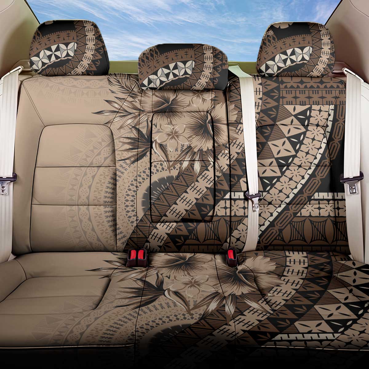 Bula Fiji Back Car Seat Cover Mocha Brown Kaivity Masi Tapa LT7 One Size Brown - Polynesian Pride
