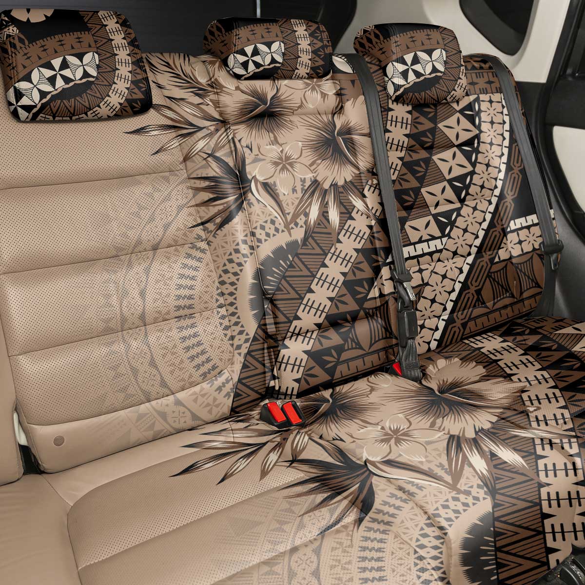 Bula Fiji Back Car Seat Cover Mocha Brown Kaivity Masi Tapa LT7 - Polynesian Pride