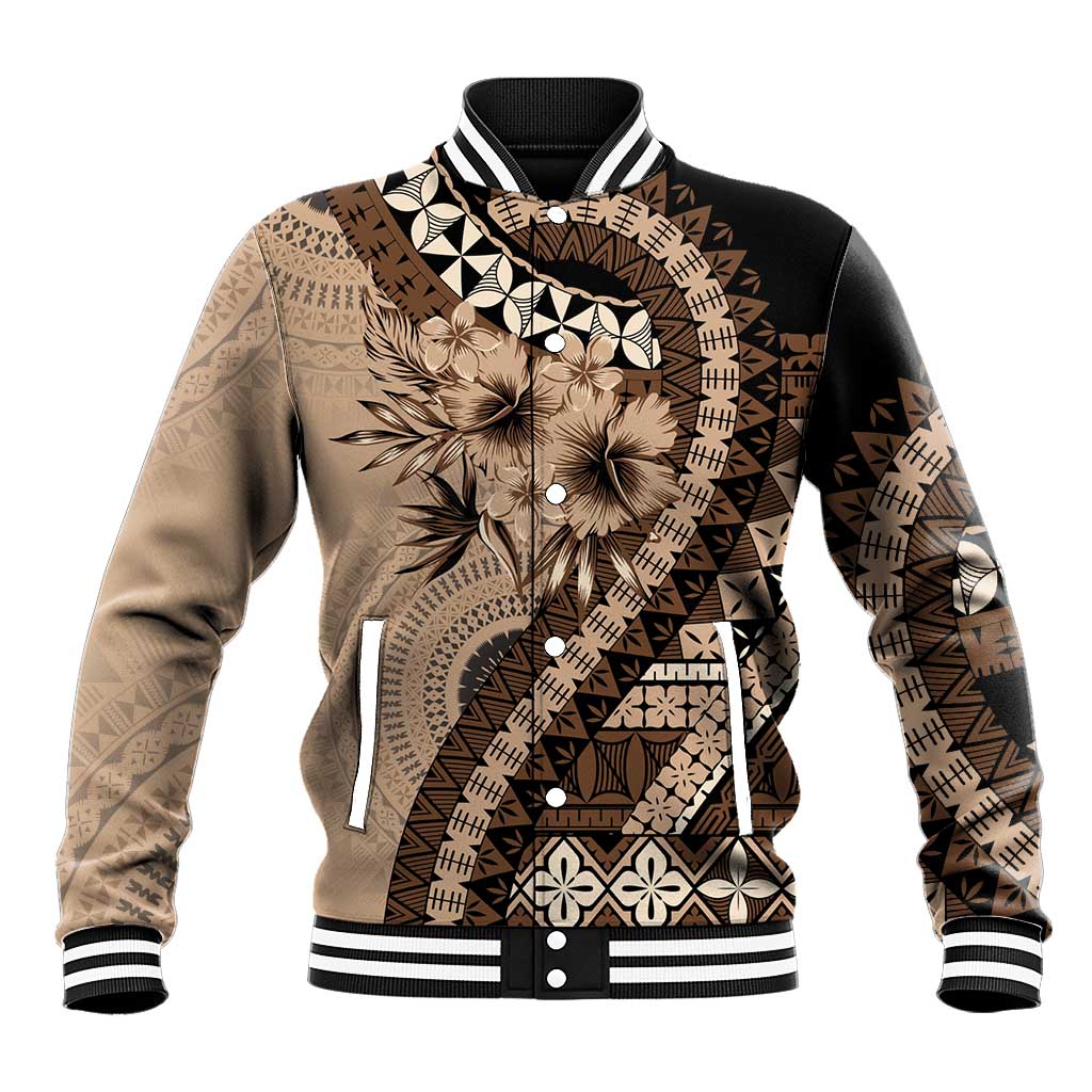 Bula Fiji Baseball Jacket Mocha Brown Kaivity Masi Tapa LT7 Unisex Brown - Polynesian Pride