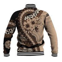 Bula Fiji Baseball Jacket Mocha Brown Kaivity Masi Tapa LT7 - Polynesian Pride