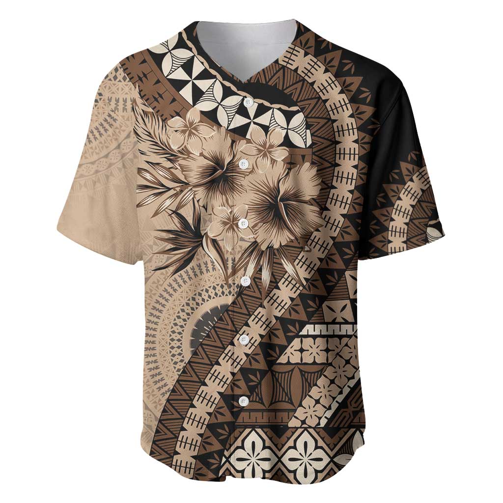 Bula Fiji Baseball Jersey Mocha Brown Kaivity Masi Tapa LT7 Brown - Polynesian Pride