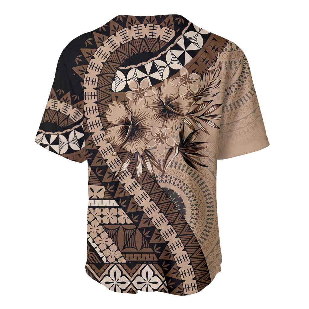 Bula Fiji Baseball Jersey Mocha Brown Kaivity Masi Tapa LT7 - Polynesian Pride