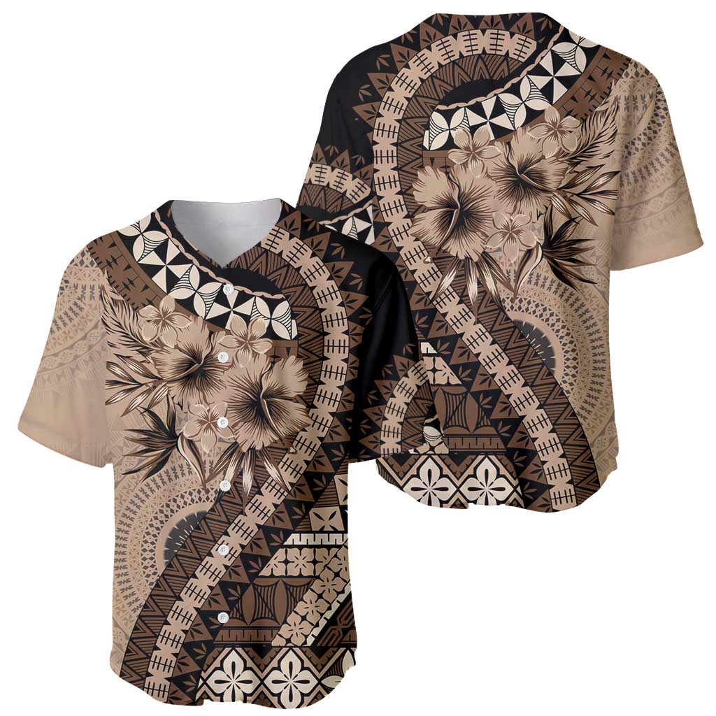 Bula Fiji Baseball Jersey Mocha Brown Kaivity Masi Tapa LT7 - Polynesian Pride
