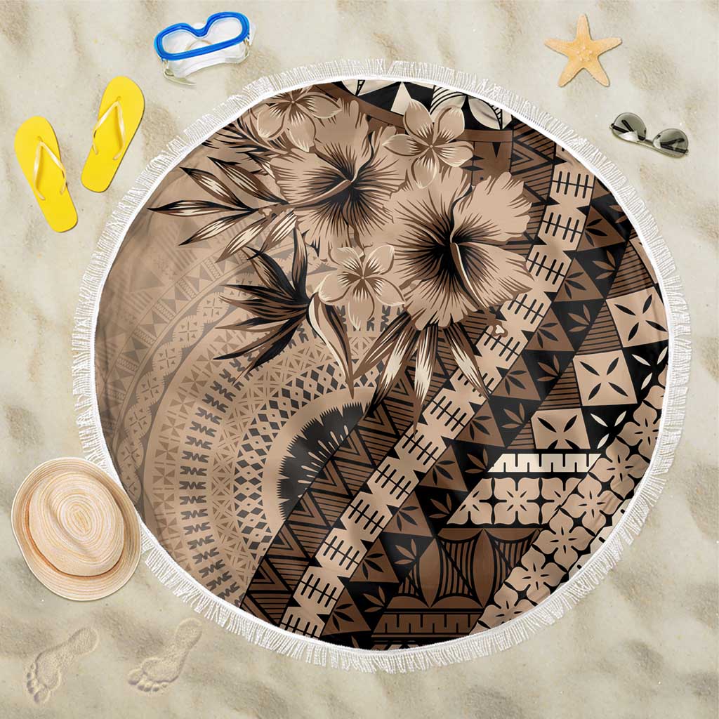 Bula Fiji Beach Blanket Mocha Brown Kaivity Masi Tapa LT7 One Size 150cm Brown - Polynesian Pride