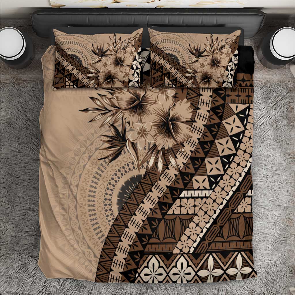 Bula Fiji Bedding Set Mocha Brown Kaivity Masi Tapa LT7 Brown - Polynesian Pride
