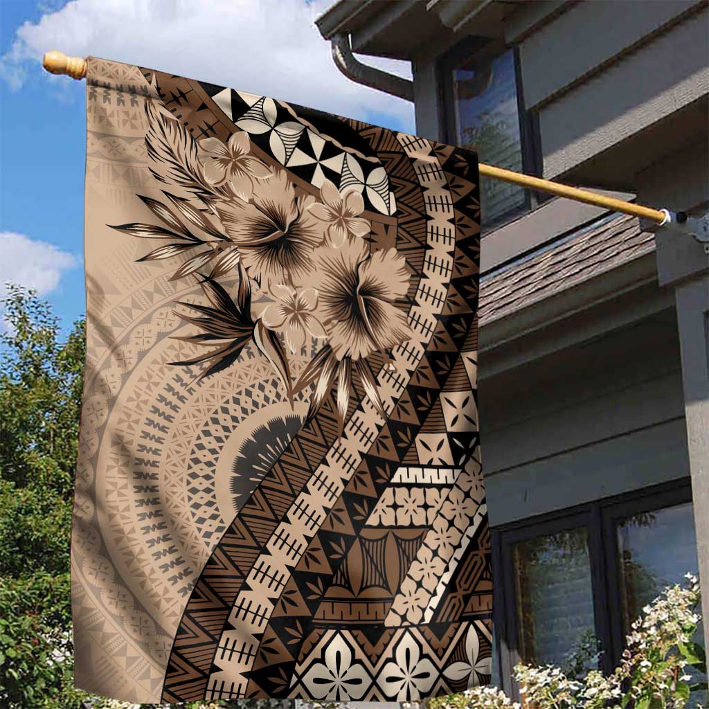Bula Fiji Garden Flag Mocha Brown Kaivity Masi Tapa LT7 - Polynesian Pride