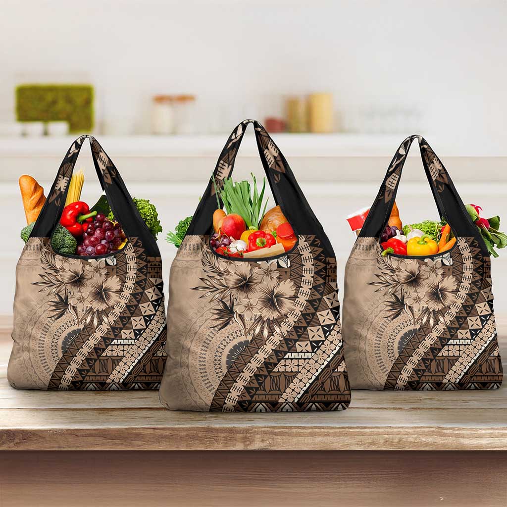 Bula Fiji Grocery Bag Mocha Brown Kaivity Masi Tapa LT7 3-pack One Size Brown - Polynesian Pride