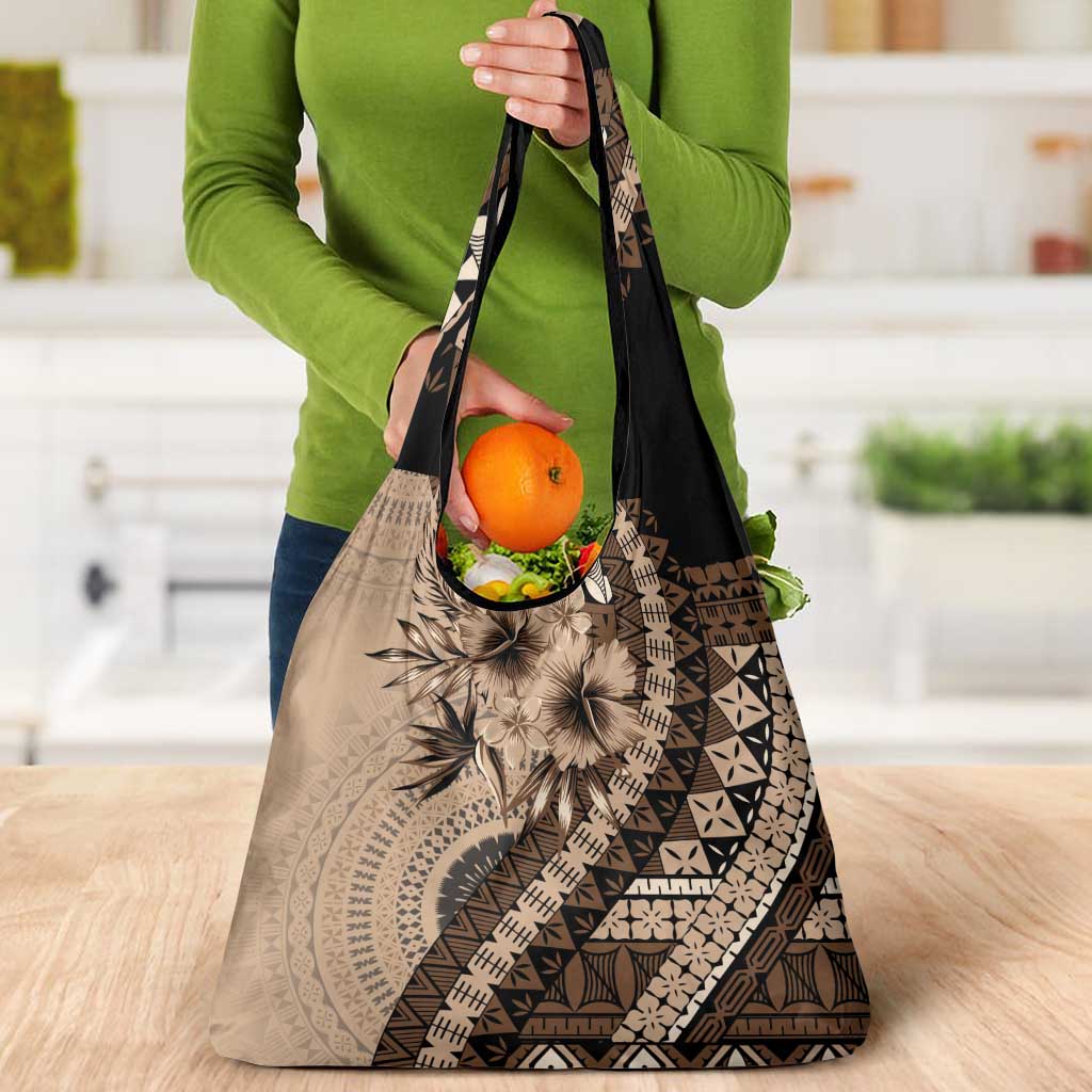 Bula Fiji Grocery Bag Mocha Brown Kaivity Masi Tapa LT7 - Polynesian Pride