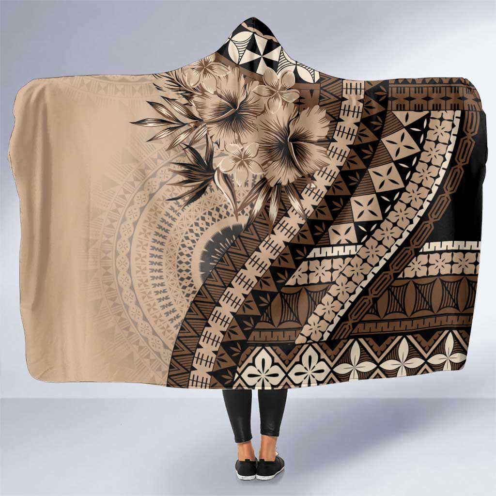 Bula Fiji Hooded Blanket Mocha Brown Kaivity Masi Tapa LT7 One Size Brown - Polynesian Pride