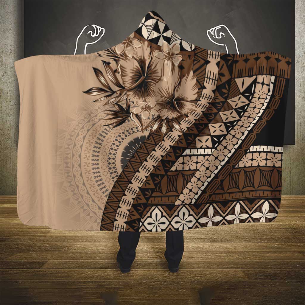 Bula Fiji Hooded Blanket Mocha Brown Kaivity Masi Tapa LT7 - Polynesian Pride