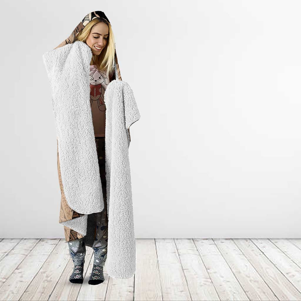 Bula Fiji Hooded Blanket Mocha Brown Kaivity Masi Tapa LT7 - Polynesian Pride