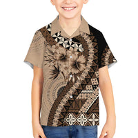 Bula Fiji Kid Hawaiian Shirt Mocha Brown Kaivity Masi Tapa LT7 Kid Brown - Polynesian Pride