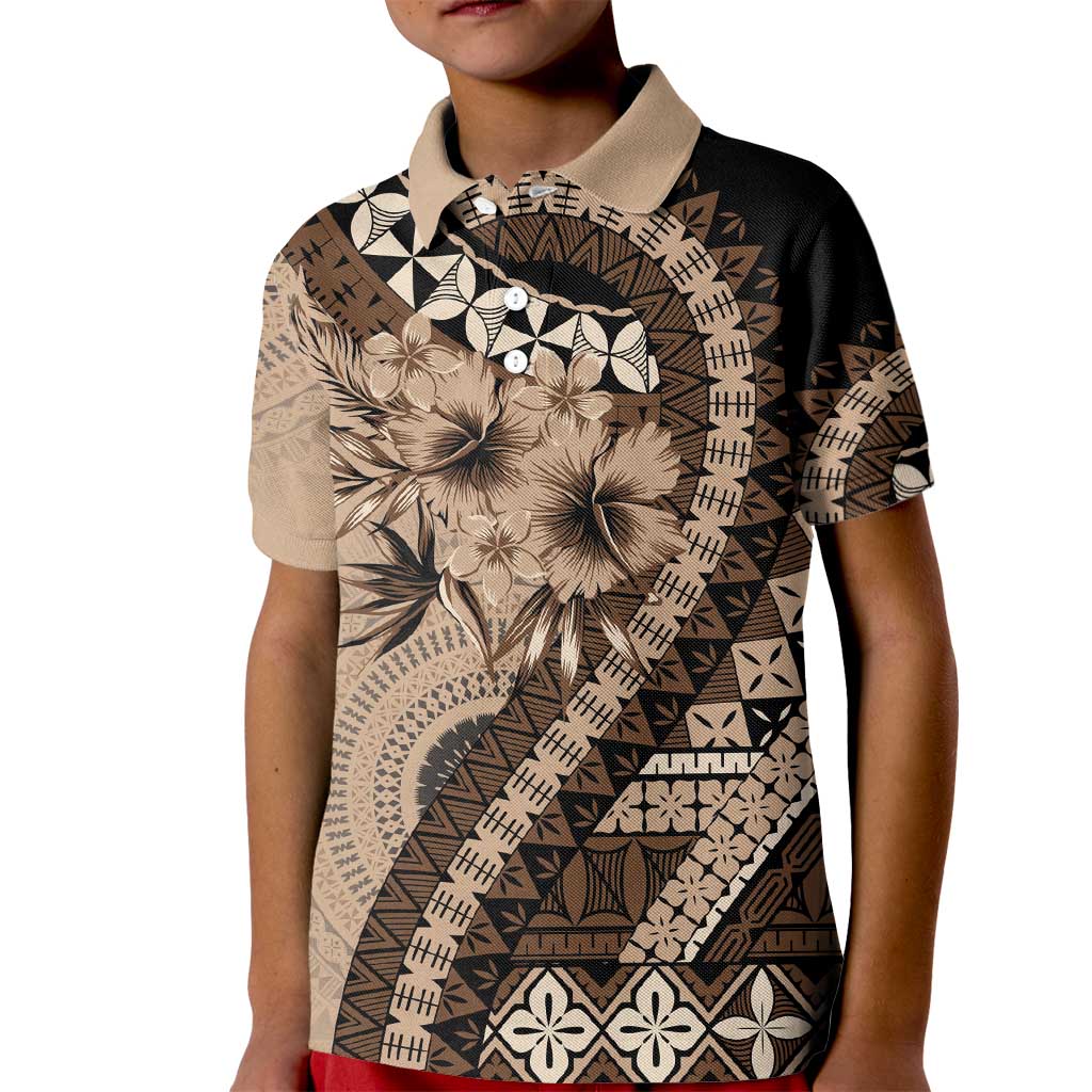 Bula Fiji Kid Polo Shirt Mocha Brown Kaivity Masi Tapa LT7 Kid Brown - Polynesian Pride