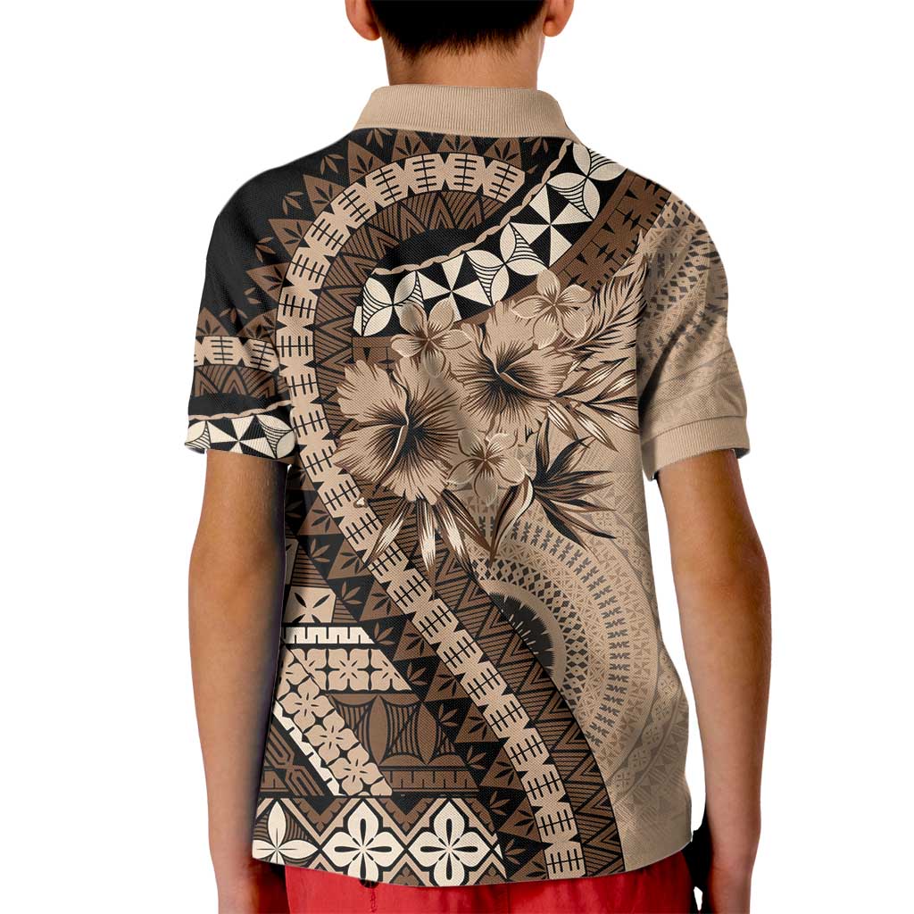 Bula Fiji Kid Polo Shirt Mocha Brown Kaivity Masi Tapa LT7 - Polynesian Pride