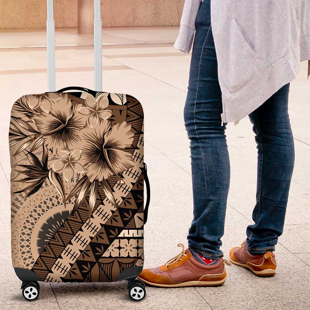 Bula Fiji Luggage Cover Mocha Brown Kaivity Masi Tapa LT7 Brown - Polynesian Pride