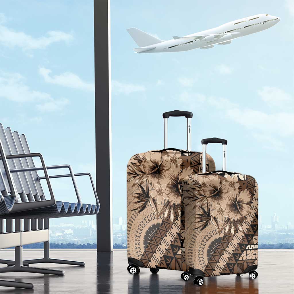 Bula Fiji Luggage Cover Mocha Brown Kaivity Masi Tapa LT7 - Polynesian Pride