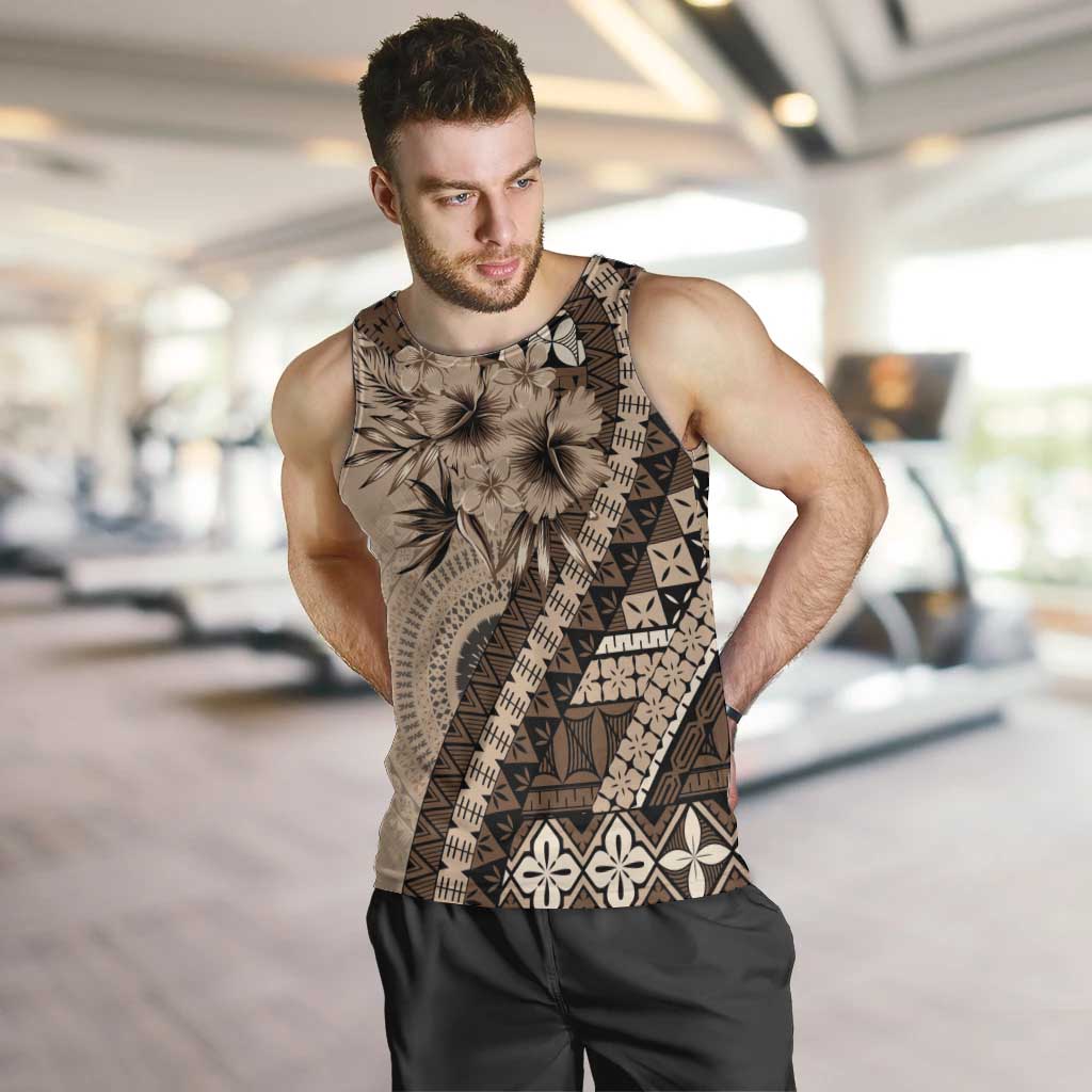 Bula Fiji Men Tank Top Mocha Brown Kaivity Masi Tapa LT7 Brown - Polynesian Pride