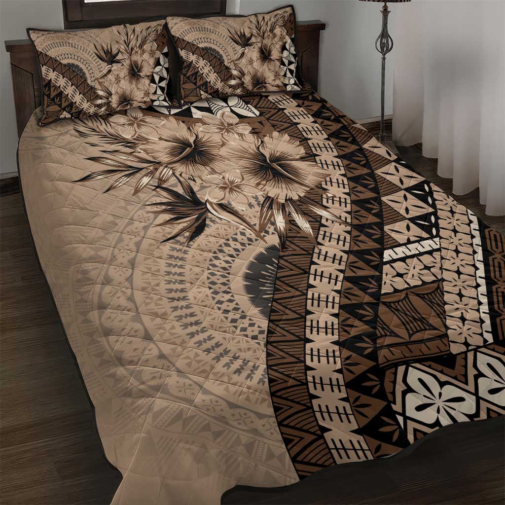 Bula Fiji Quilt Bed Set Mocha Brown Kaivity Masi Tapa LT7 Brown - Polynesian Pride
