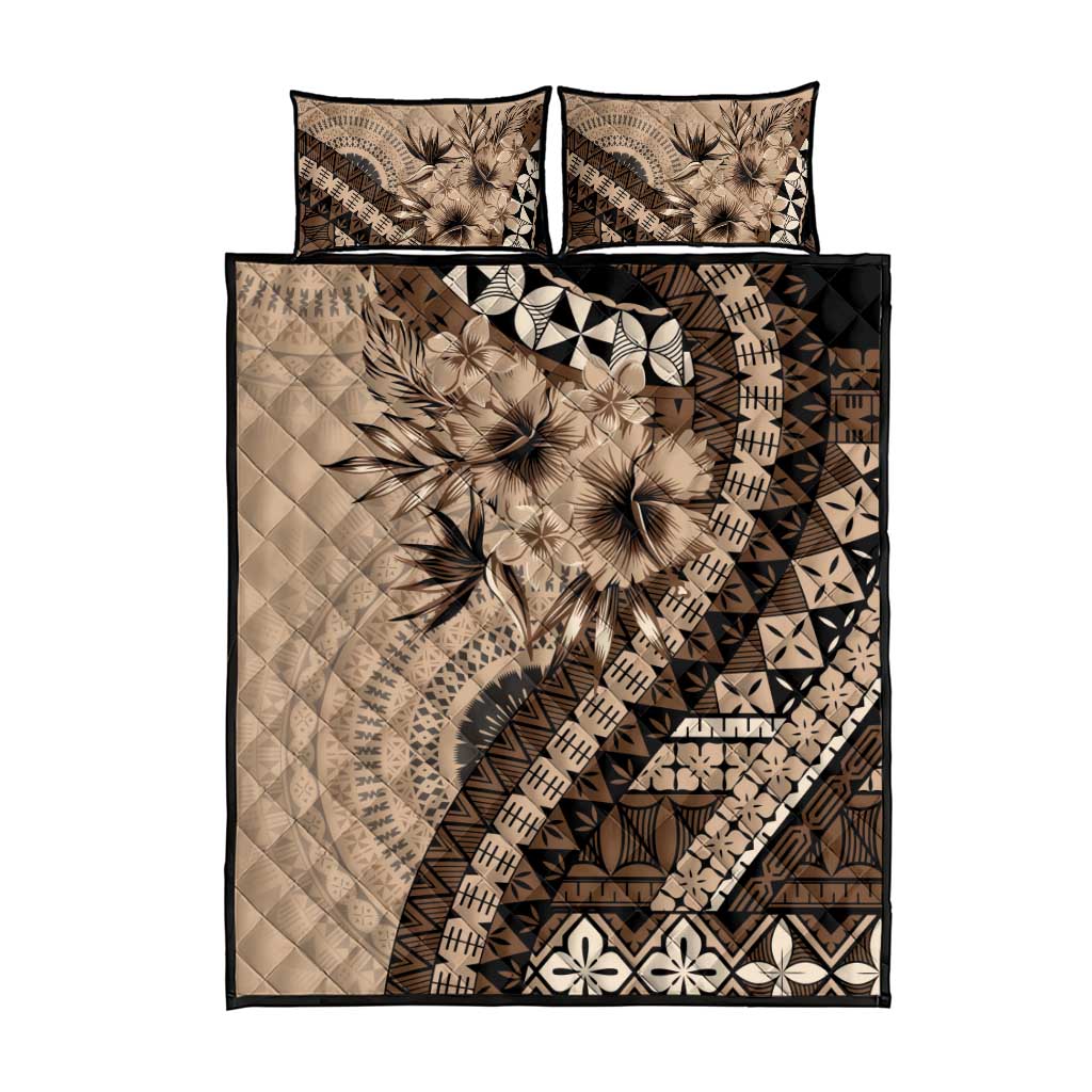 Bula Fiji Quilt Bed Set Mocha Brown Kaivity Masi Tapa LT7 - Polynesian Pride
