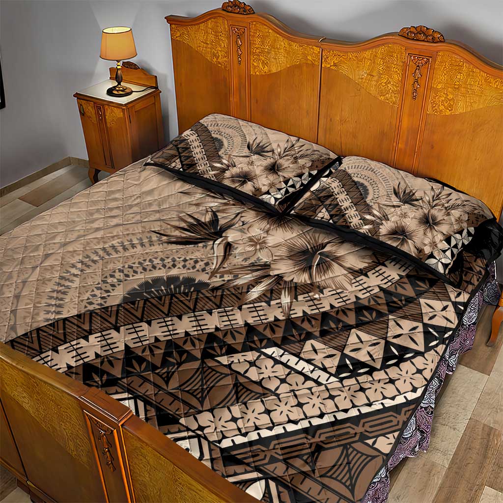 Bula Fiji Quilt Bed Set Mocha Brown Kaivity Masi Tapa LT7 - Polynesian Pride